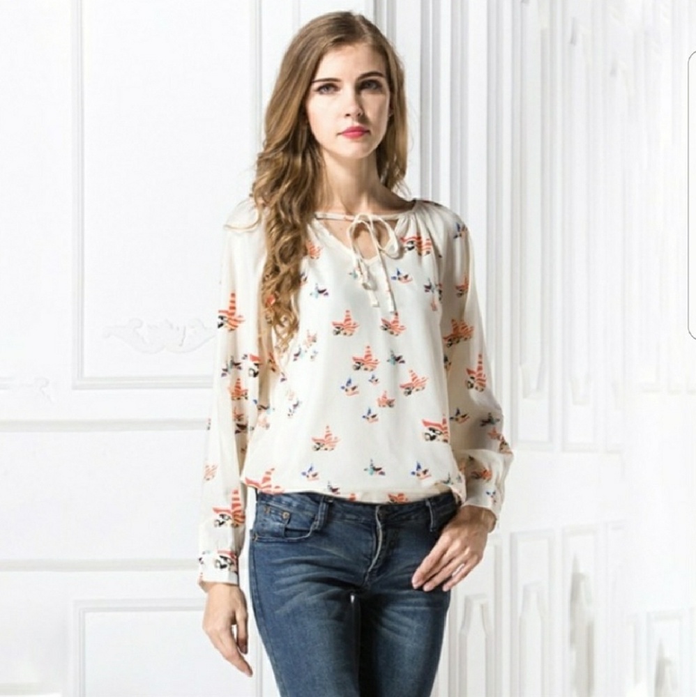 Silky Sheer Bird Print Top